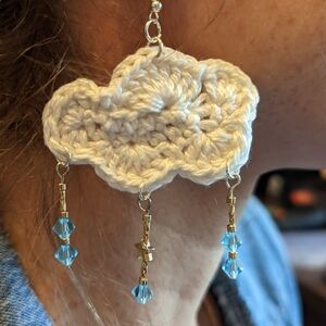 Bohemian White and Blue Layered Flower Earrings